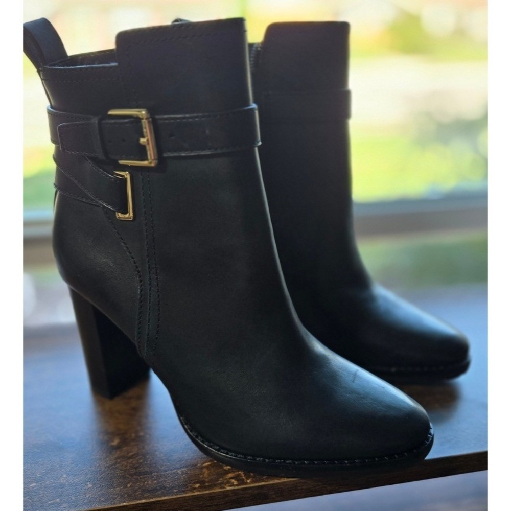 Lauren Ralph Lauren Black‎ Heeled Boots with Gold Buckles